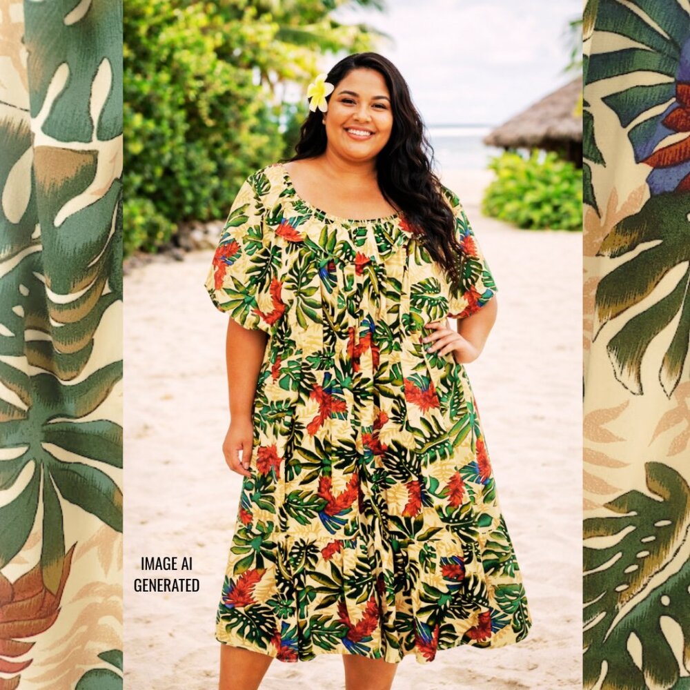 Vintage Authentic Hilo Hattie Hawaiian Tropical Leaf & Floral Dress 2X